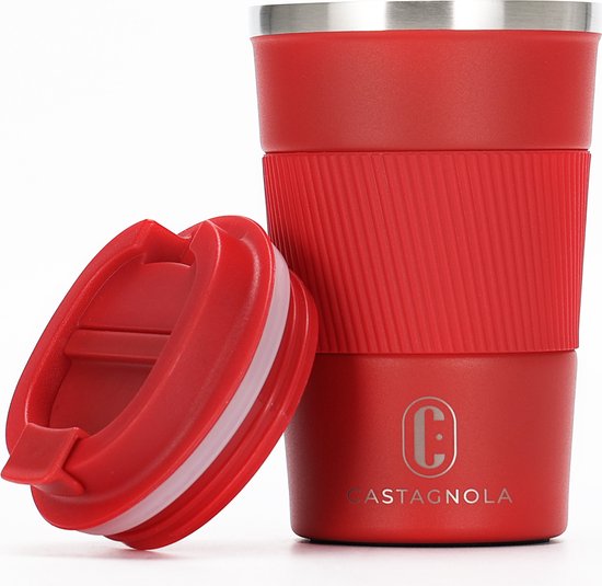 Castagnola Thermos Cup - Kaffeebecher To Go - Reisebecher für Kaffee und Tee - Teebecher - 380 ML - Edelstahl - Rot