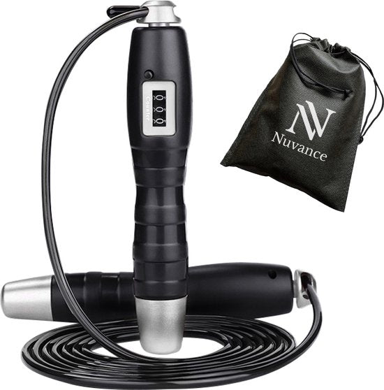 Nuvance - Springseil mit Zähler - 15W - Inklusive Kabel - Schwarz - Aluminium - 200 cm