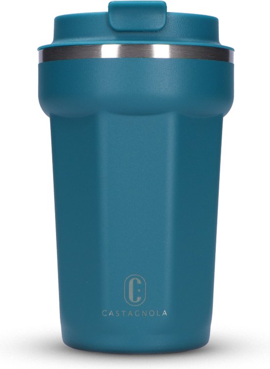 Castagnola Thermos Cup - Kaffeebecher To Go - Reisebecher für Kaffee und Tee - Teebecher - 380 ML - Edelstahl - Blau - Octagon