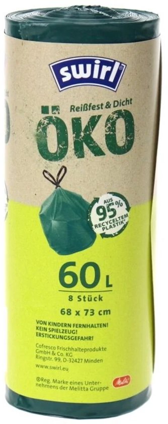 Swirl Müllsäcke Öko-ReiBfest & Dicht mit Kordelzug 60L - 6x8 Beutel