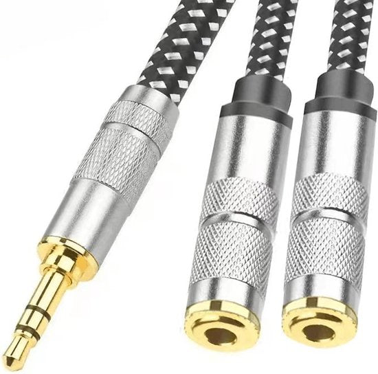 Drivv. Premium Audio Splitter - AUX - Jack Splitter - Audio Splitter 3.5 mm Jack - Stecker zu Buchse - Grau