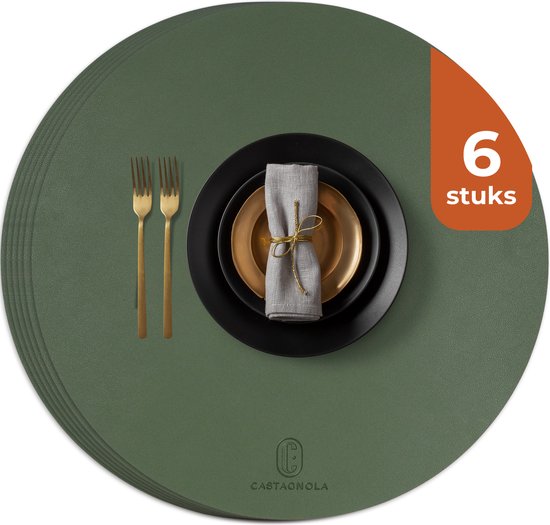 Castagnola Tischsets in Lederoptik - Runde Tischsets - Rutschfestes Kunstleder-Tischset - Wasserabweisende Untersetzer - Untersetzer - 6 Stück - Durchmesser 38 cm - Grün