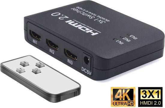 Techvavo® HDMI Switch - 3 in 1 out - Unterstützt 4K@60Hz 3D HD 1080p - Mit Fernbedienung