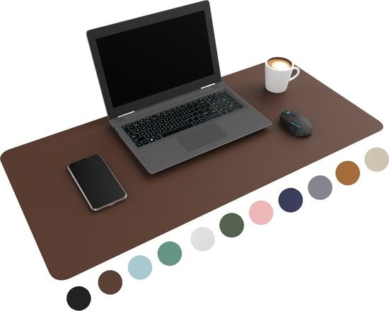 WURK Professionelle Schreibtischunterlage aus Kunstleder - Schreibtisch-Organizer - Inklusive Kabelclip - Dunkelbraun - 90x45