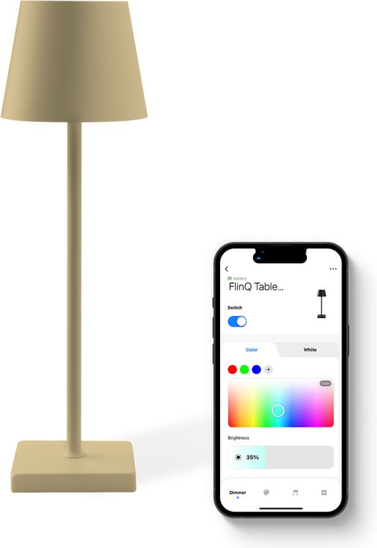 FlinQ Smart Table Lamp Nova - Wiederaufladbar und mit Touch Control - Für Schlafzimmer und Wohnzimmer - Kabellose Lampe auch als Stehlampe - Dimmbar und ideal für den Nachttisch - Industrial - Gold