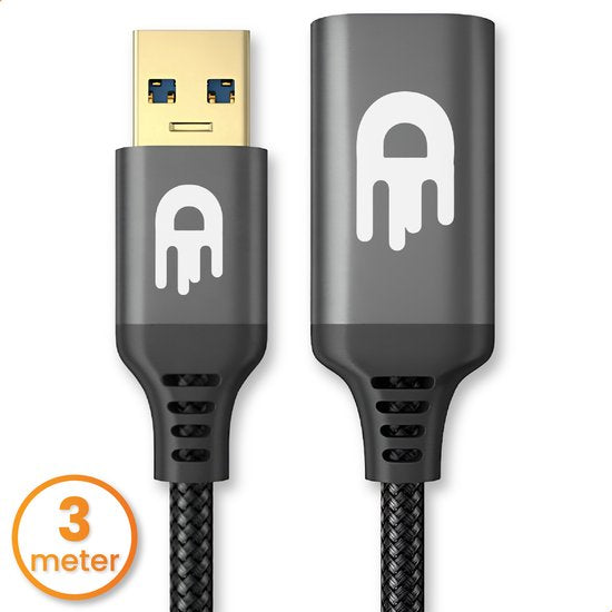 Drivv. Premium USB-Verlängerungskabel 3.0 - Stecker zu Buchse - USB-Datenkabel - schnelle Übertragung - 5Gbps - Nylon - 3 Meter - Schwarz