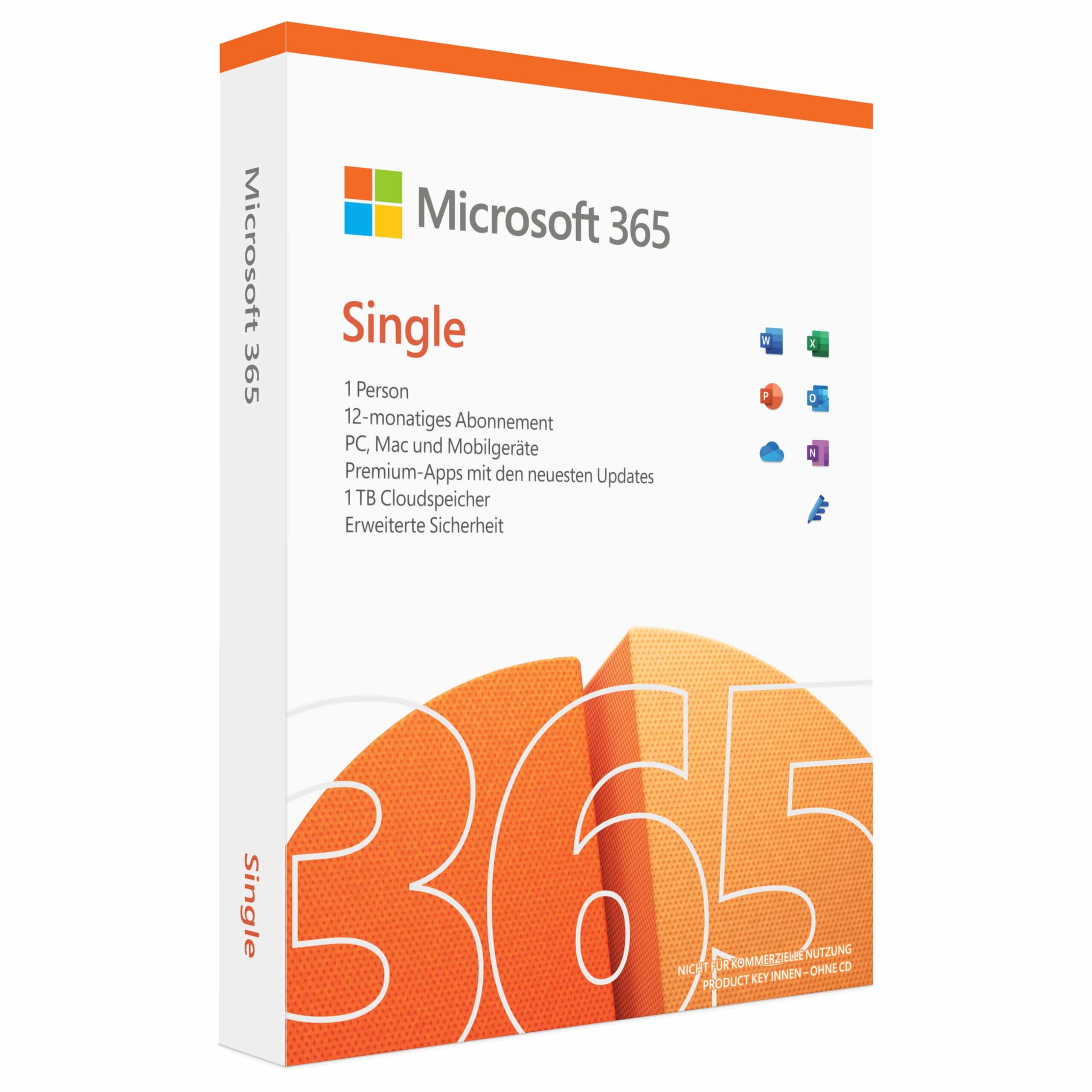Microsoft 365 Single - 12 Monate für 1 Nutzer (5 Geräte)