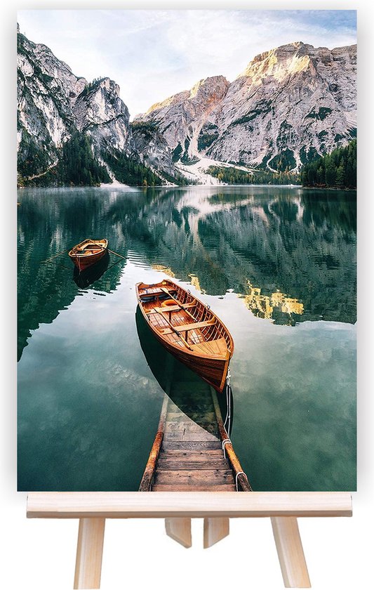 Malen auf Nummer Erwachsene - Do It Yourself Malerei - Ruhiges Skandinavien - Boot - Wasser - Berge - See - Landschaft - 40x50 cm - Leinwand