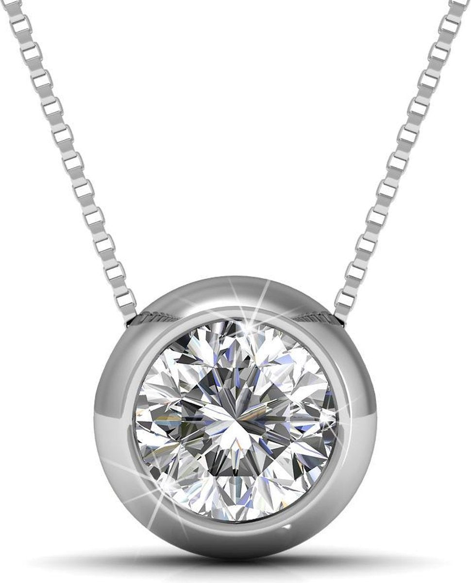 Yolora Damenhalskette mit Kalpa Camaka Kristallanhänger - Farbe Silber - 18K Weißgold vergoldet - Geschenkverpackt