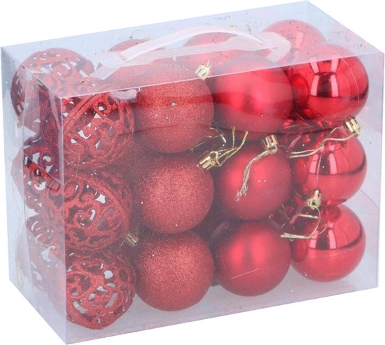 Weihnachtsgeschenk Weihnachtskugeln Set Rot - 24 Stück Weihnachtskugeln aus Kunststoff - Weihnachtsdekoration Ø6 cm