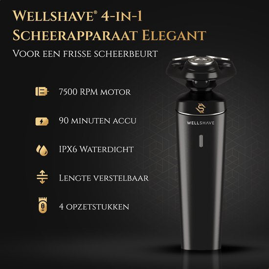 Wellshave 4 in 1 Rasierer für Männer - Mit Trimmer & Nasentrimmer - Elektrischer Rasierer - Nass und trocken - Rasierer - Rasieren - Bartschneider