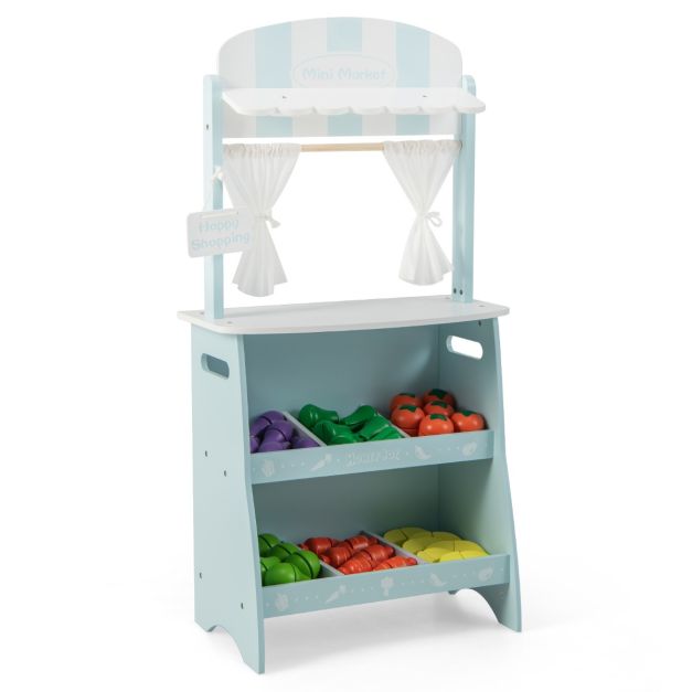 Coast Farm Marktstand mit Sonnendach - Blau - MDF - 45x24x86 cm