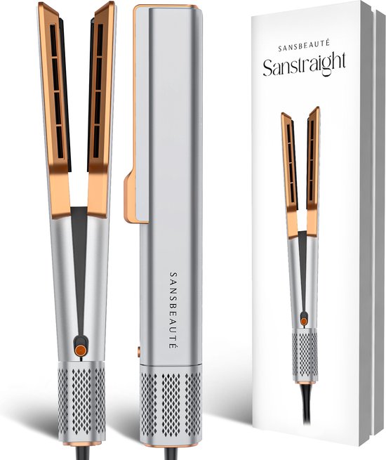 Sansbeauté® - Sanstraight Glätteisen - 2-in-1 Airstraight - inkl. Haartrockner - 80℃ bis 140℃ - Weiß/Gold