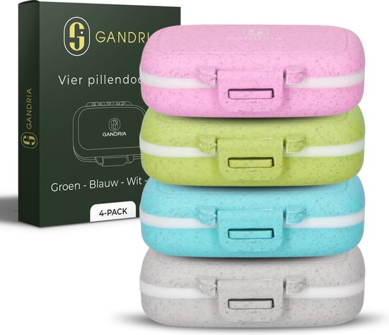 Gandria Pillendose 4er Set - Medikamentenbox mit 3 herausnehmbaren Fächern - Aufbewahrungsbox aus Bio-Grain-Faser - Medikamentenbox wasserdicht - Aufbewahrungsbox für Pillen und Medikamente - Medikamentenbox 12 Fächer