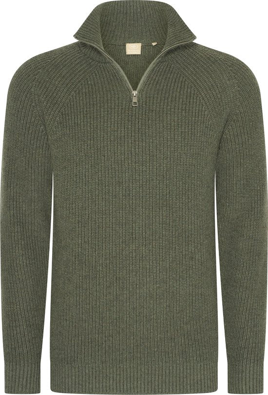 Mario Russo Rib Skipper - Herrenpullover - halber Reißverschluss - Agave Grün - XXL