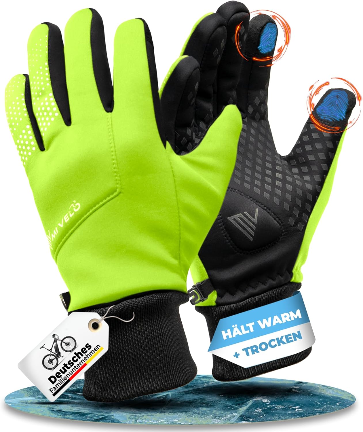 MIVELO Radhandschuhe VELORIDER - Wind- und wasserdicht - Fester Griff - Gelb - Größe S