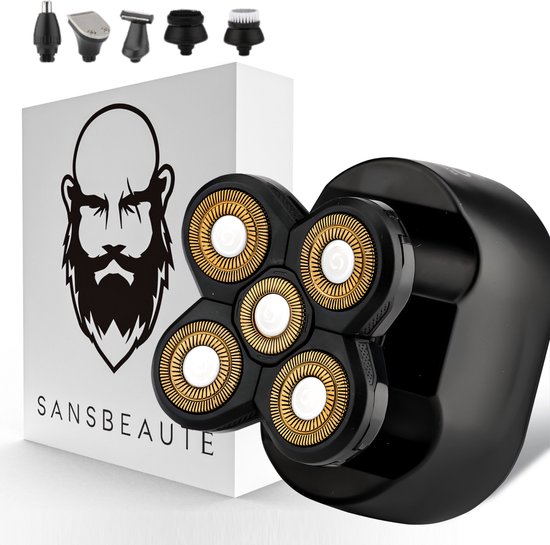 6-in-1 Rasierer für Männer - Trimmer - Sansbeauté® SkullSharp Classic - Elektrischer Rasierer für Gesicht und Kopf - Kopfrasur - Elektrisch - Nass & Trocken