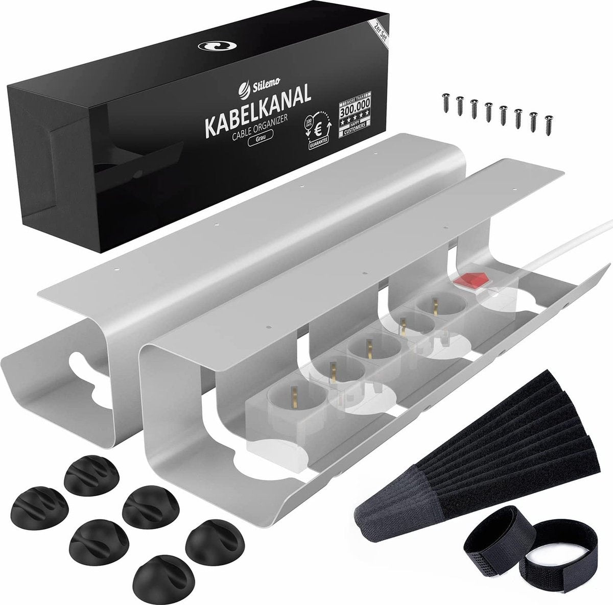 Stilemo Cable Tray Desk 2 Piece - Kabelhalter 43 CM - Kabelorganisator 5 KG Tragfähigkeit - Grau