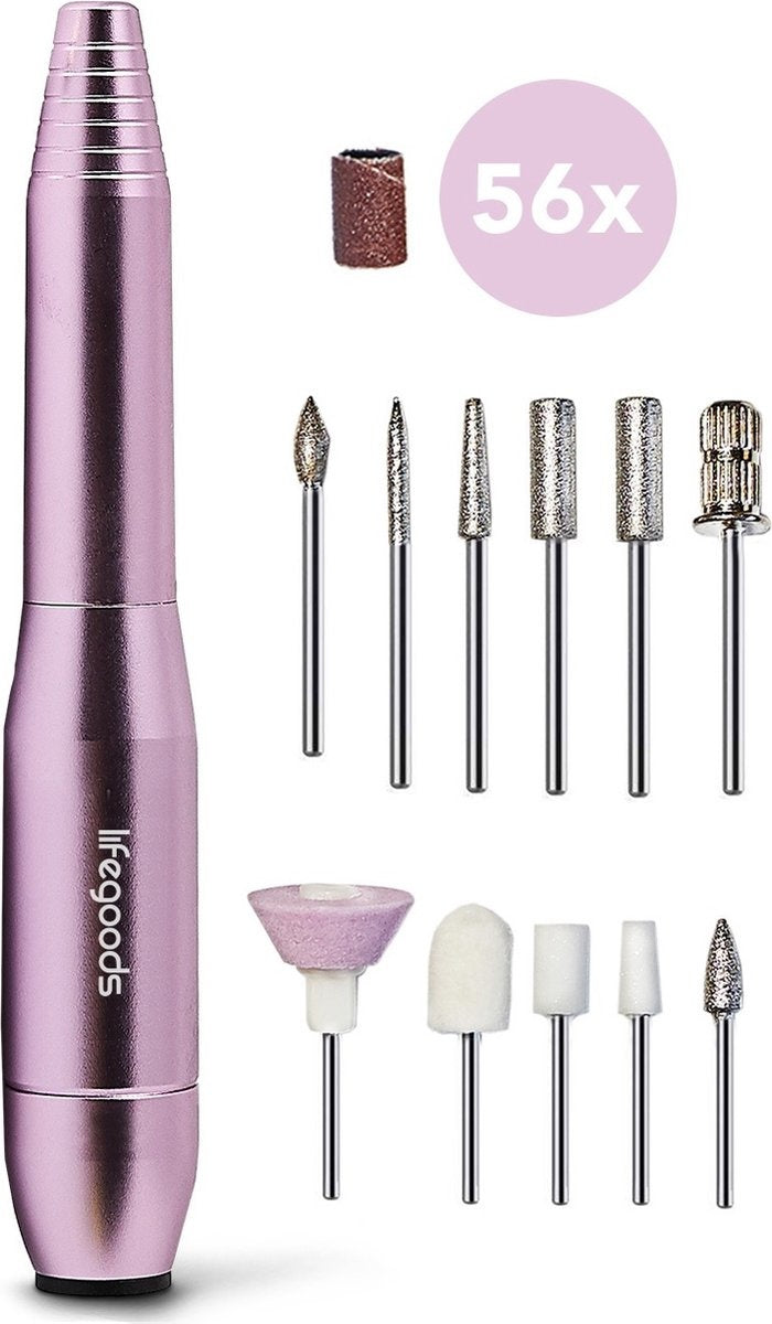 LifeGoods Elektrischer Nagelschleifer - 11 Nagelfeilen und 56 Schleifrollen - Maniküre / Pediküre