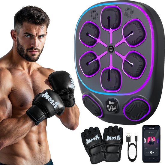 Inventus Boxing Machine PRO - Inkl. Boxhandschuhe - Boxing Machine Installation ohne Bohren - Reflex Music Boxing - Smart Bluetooth Boxing Machine - Sport Boxing Training - Boxsack / Boxball - USB Wiederaufladbar - Für Erwachsene