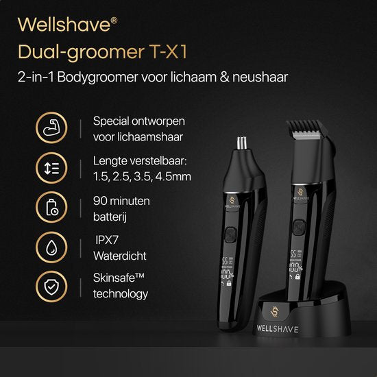 Wellshave 2 in 1 Bodygroomer Men - Multitrimmer für Körper und Bart - Schamhaartrimmer Men - Körpertrimmer Men - Nasentrimmer - Dual Groomer