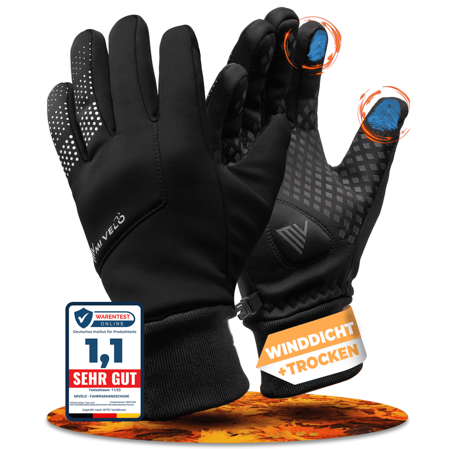 MiVelo Winddichte & Wasserabweisende Fahrradhandschuhe - Unisex - Schwarz - Größe L