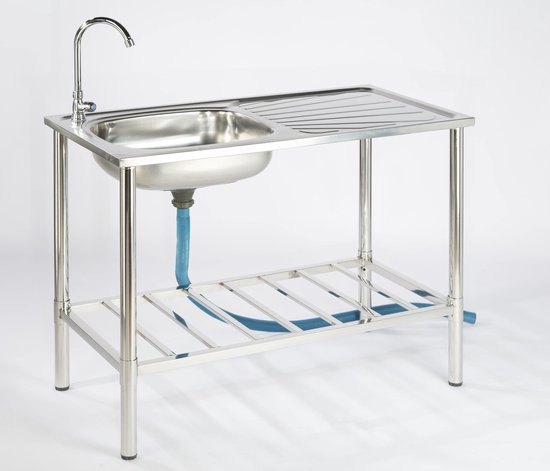 Camping/Outdoor Inox Tisch mit Spülbecken und Wasserhahn 100x77x50cm