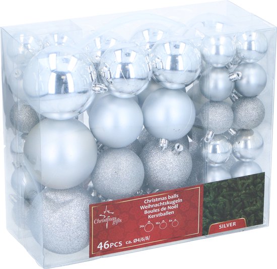 Christmas Gifst Weihnachtskugeln Set Silber - 46 Stück Plastik Weihnachtskugeln - Weihnachtsdekorationen