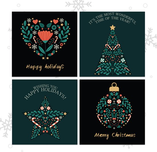 Giftmas Weihnachtskarten - Grußkarten - 52 Stück - Mit Umschlägen und Aufklebern - 10x10cm