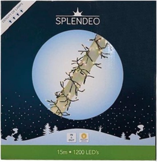 Splendeo Extreme Dichte Lichterkette - 1200 LEDs - Arizona weiß - schwarzes Kabel - 15 m - 3 m Anschlusskabel - Transformator