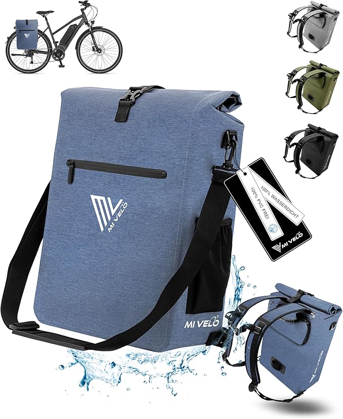 MIVELO Fahrradtasche für Gepäckträger - 3-in-1 Gepäckträgertasche Rucksack Umhängetasche - 100% wasserdicht und PVC-frei - Fahrradtasche mit abnehmbarer Laptoptasche