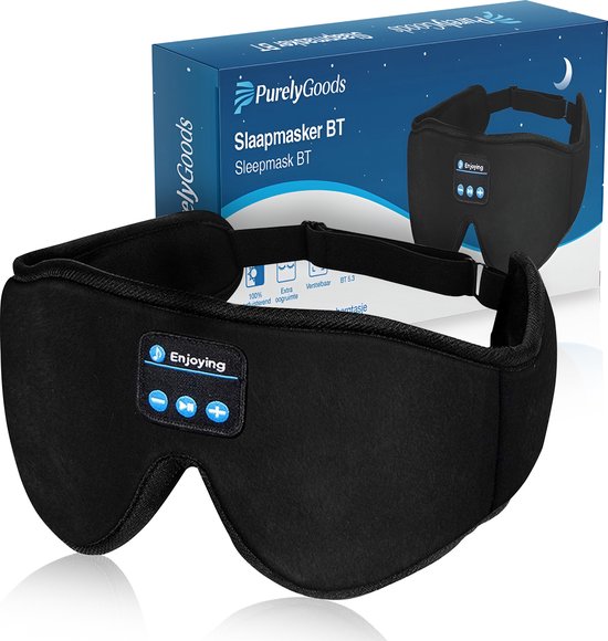 PurelyGoods® Bluetooth 5.3 Schlafmaske - Schlaf Augenmaske - 3D - 100% Verdunkelung - Frauen und Männer
