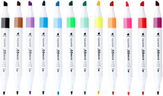 Top Write doppelseitige Textmarker - Abgeschrägte Spitze - 12 Farben - Stilvolle Workstation