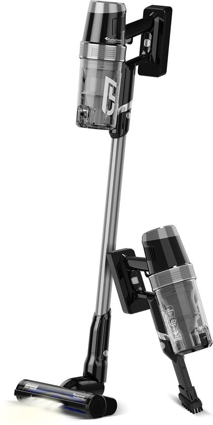 TurboTronic CF7 Cordless Stick Staubsauger mit Handstaubsauger - Hohe Saugleistung - Dustbuster - Schwarz/Silber