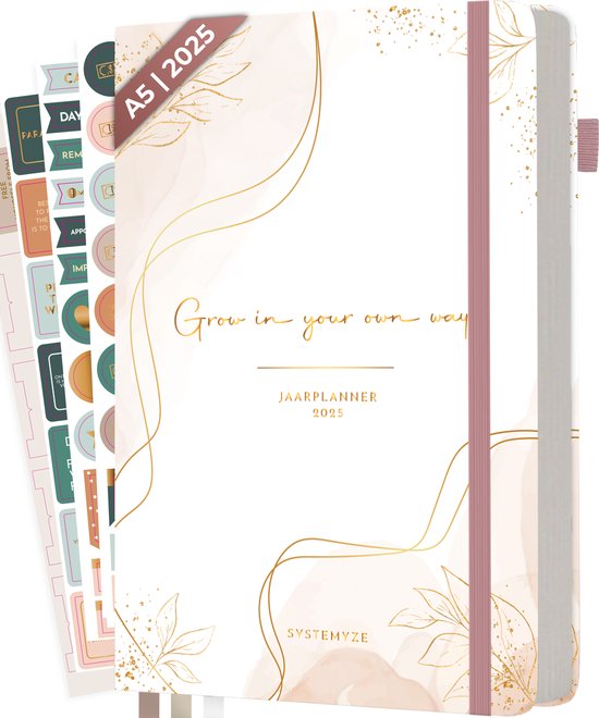 Systemyze Agenda 2025 Erwachsene - Planer - Journal - Organizer - inklusive Stickerblätter - A5 Format - Pink