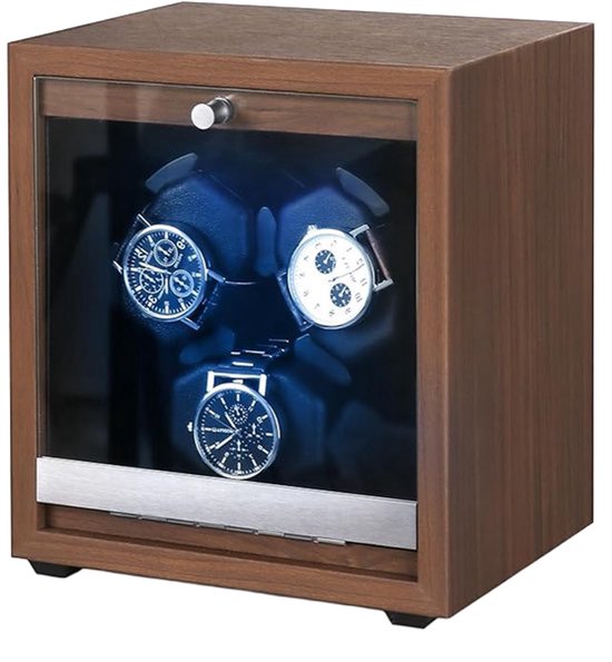 Olvy Time - Watchwinder Wood - 3 Uhren - Uhrenbeweger - Mit LED-Beleuchtung - Uhrenbeweger