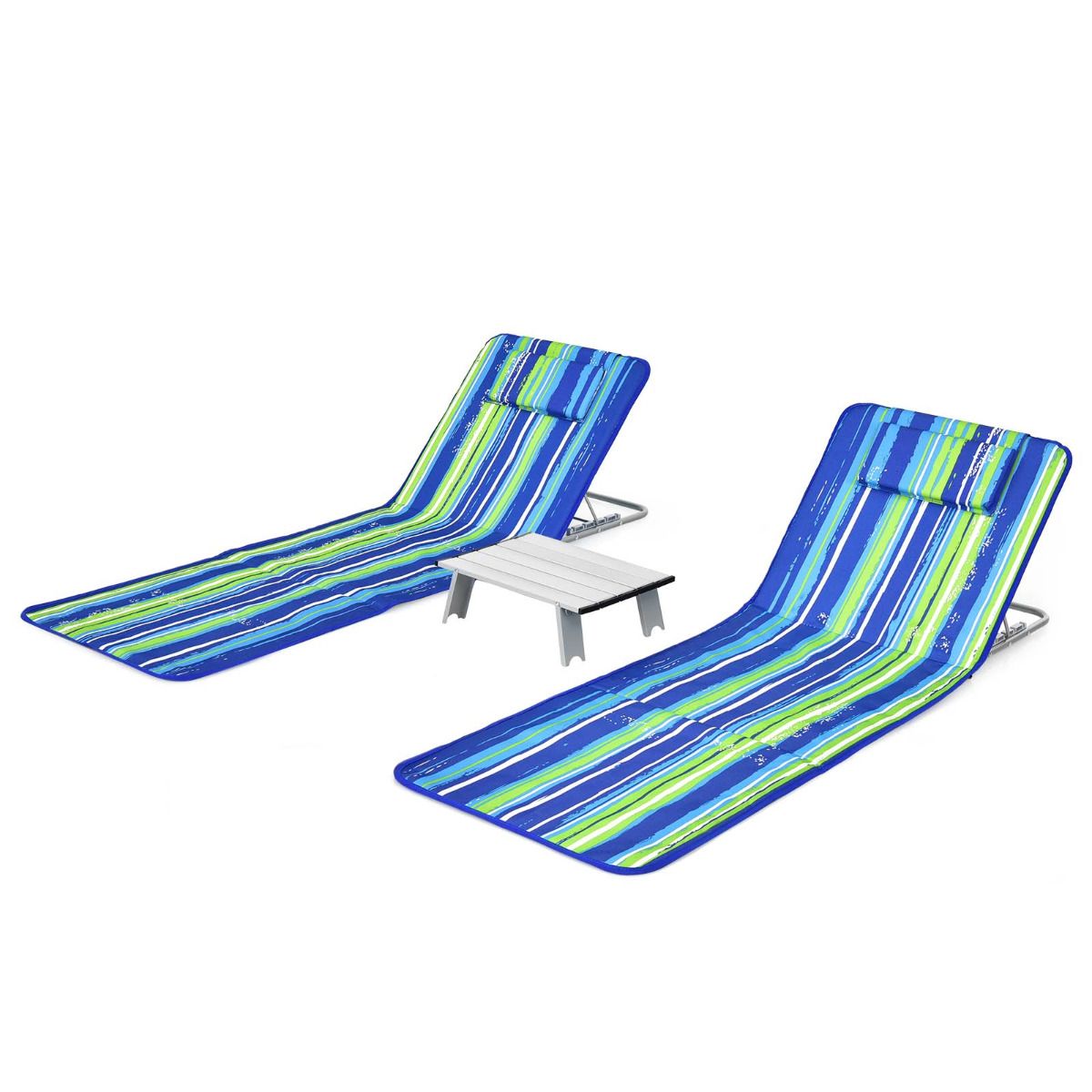 Strandmatten Coast (2 Stück) mit Beistelltisch - 151 x 56 x 27 cm - Grün / Blau – Bild 2