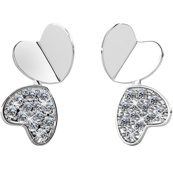 Yolora Damen Ohrringe Herz - Kalpa Camaka Kristalle - Silber - 18K Weißgold vergoldet - Damen Ohrstecker Silber - Schöne Geschenkverpackung - Exklusive Geschenkbox - Geschenk zum Muttertag