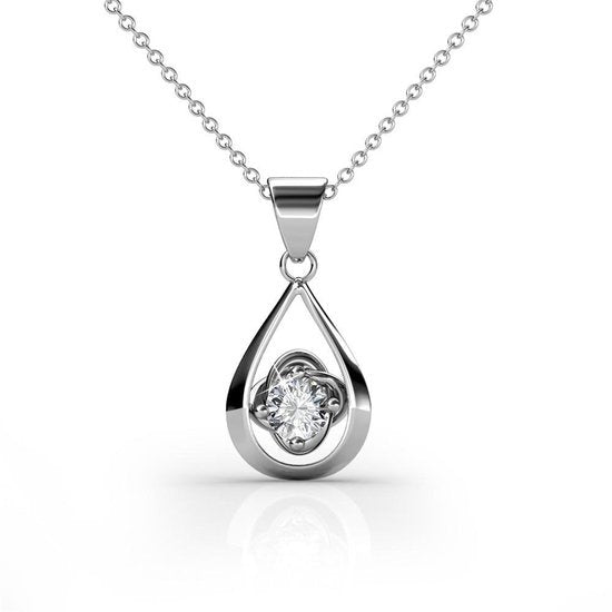 Yolora Damen Halskette mit Kalpa Camaka Kristall Anhänger - Farbe Silber - 18K Weißgold plattiert - Geschenkbox - Muttertagsgeschenk