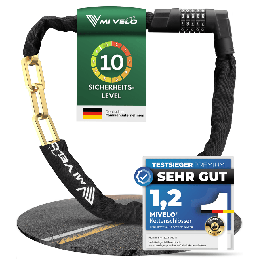 MIVELO Robustes Fahrrad-Kettenschloss mit Zahlencode – 100 cm lang – Carbonstahl – Wasserfest – 20 x 6 cm – Schwarz