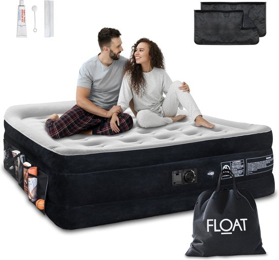FLOAT VersaVento - 2-Personen-Luftbett mit eingebauter elektrischer Pumpe - < 3 Minuten schnelles Aufblasen - Inklusive 2 Klettverschlusstaschen