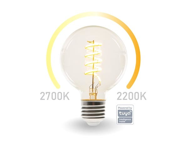 Perel Smart Wifi LED-Glühbirne - Warmes Weiß & Intensives Warmes Weiß - E27 - G95