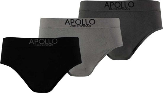 Apollo Unterwäsche Nahtlos Männer Baumwolle Schwarz/Grau 3 Stück Größe L
