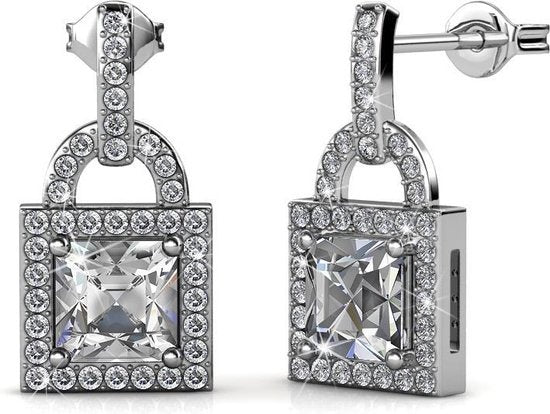 Yolora Damen Ohrringe Verschluss - Kalpa Camaka Kristalle - Silber - 18K Weißgold vergoldet - Damen Ohrringe Silber - Schmuck - Luxus-Geschenk-Box - Geschenk-Box - Schöne Geschenk-Verpackung - Geschenk zum Muttertag