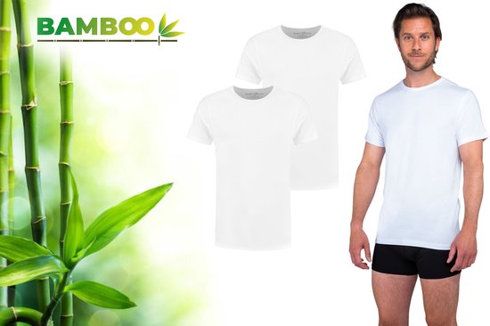Bambus - T Shirt Männer - Rundhalsausschnitt - 2 Stück - Weiß - XXL - Bambus - Unterhemd Männer - Extra lang - Anti Sweat T-Shirt Männer