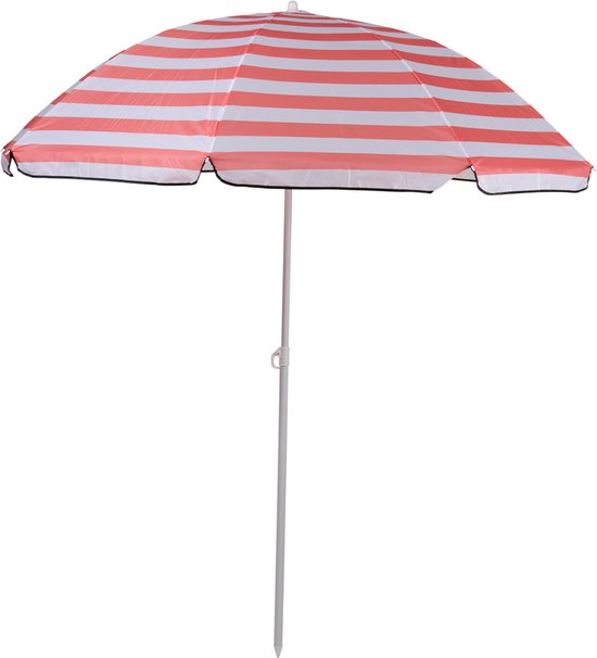 Camp Active Parasol - Stockschirm - Strandschirm mit Stock ⌀170 x 200 cm - Balkonschirm - Sonnenschutz - Rosa/Weiß gestreift