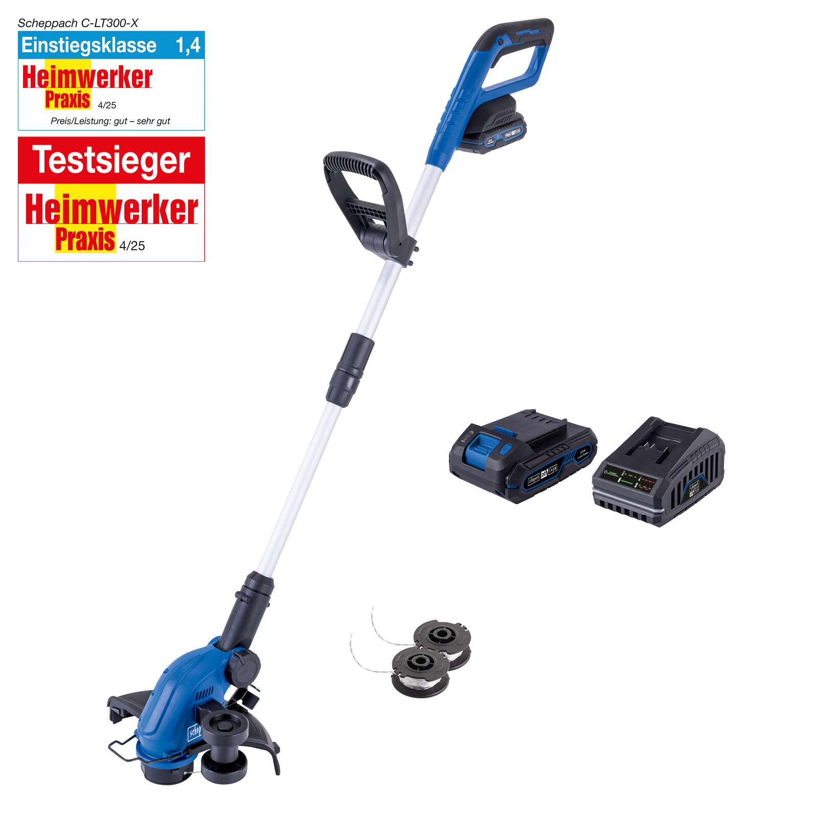 Akku-Rasentrimmer C-LT300-X Scheppach| Schnittbreite 300mm| Fadenlänge 3m| Höhenverstellung 270mm