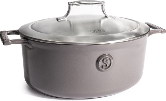 Saveur Voyage Ovale Kasserolle - Ø30 cm - Gusseisen - PFAS-frei - Induktion - Grau