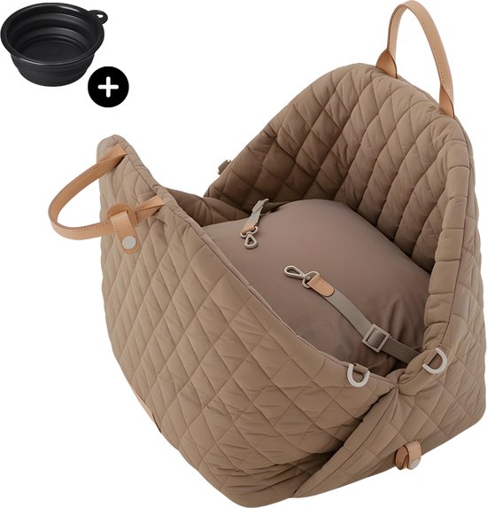 By Cee Cee Carry Bag Dog - Luxus Reisetasche Autositz Hund und Hundekorb in 1 - Braun mit Cognac - Hundetasche geeignet für kleine Hunde