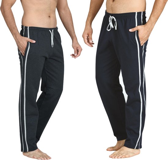 Pierre Calvini - Herren Jogginghose - 2er Pack - Marine Anthrazit - L - Herren Schlafanzug - Herren Jogginghose mit geradem Bein - Herren Trainingshose - Herren Hausanzug